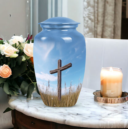 3 Inch Large Christ Urn in blue sky design