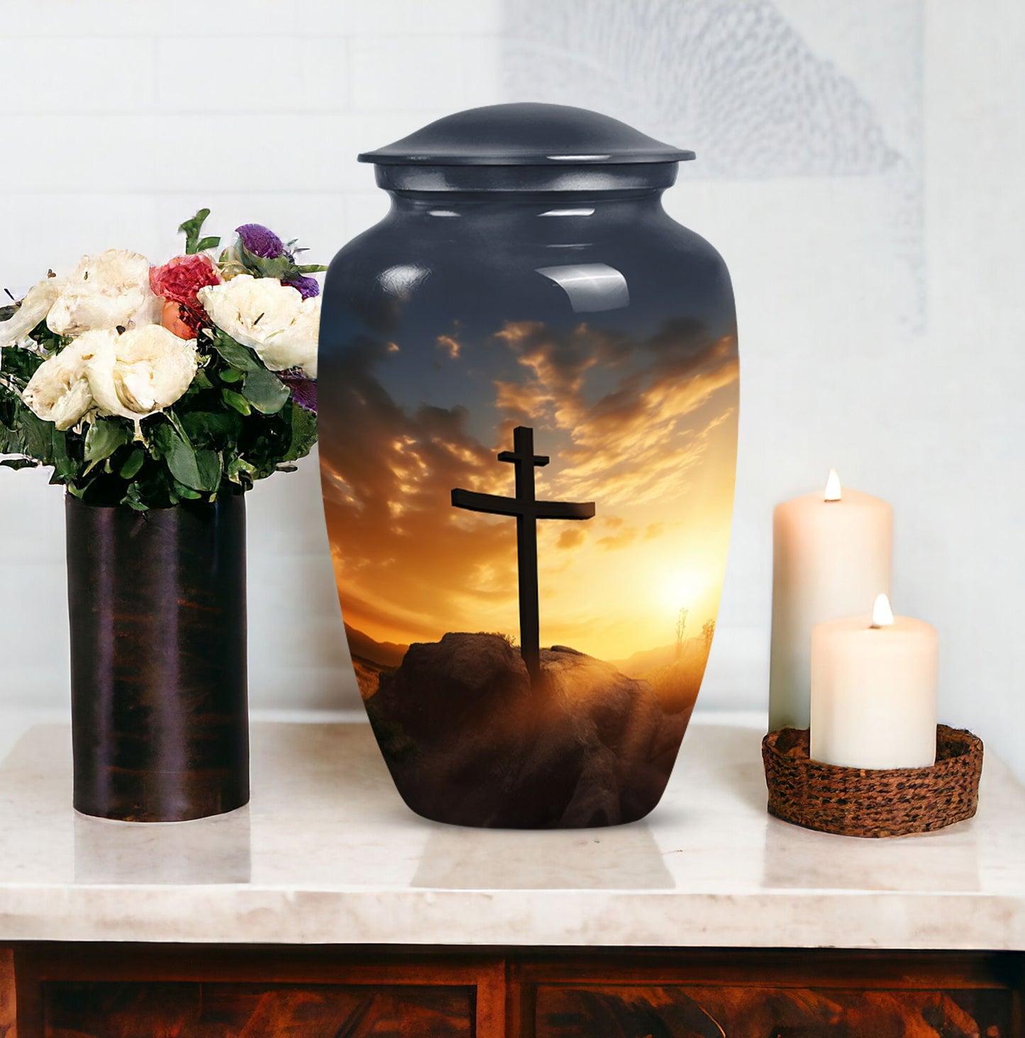 Classic 3-inch Crucifixion of Jesus Christ Urn for Human Ashes