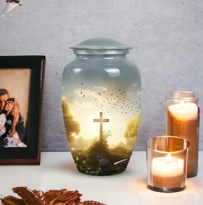 Classic Holy Cross Aluminum Cremation Urn with Personalized.