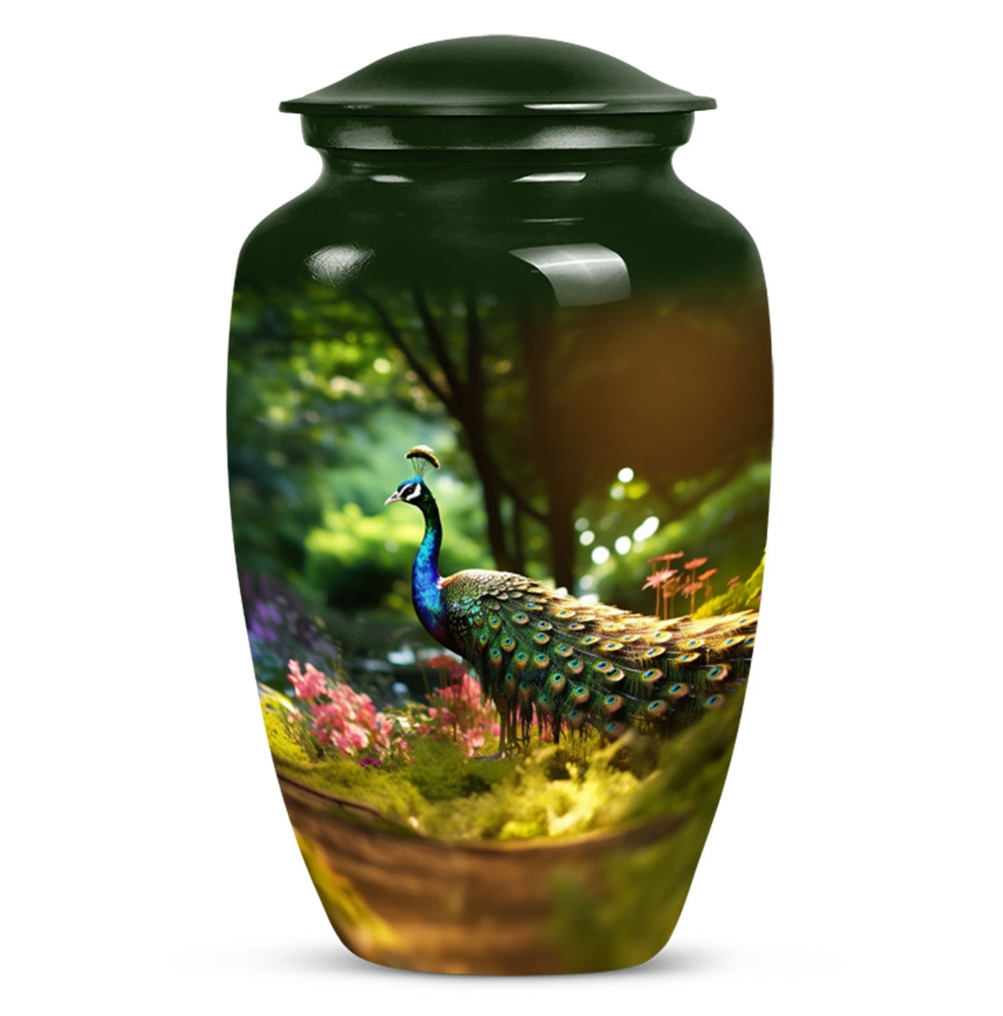 Classic 3 Inch Peacock Memorial Urn in Aluminium.