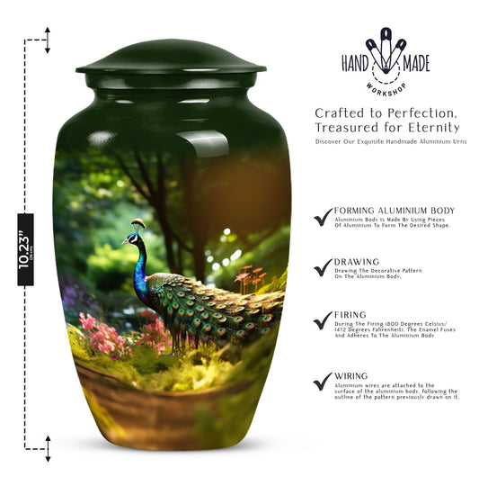 Classic 3 Inch Peacock Memorial Urn in Aluminium.