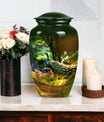 Classic 3 Inch Peacock Memorial Urn in Aluminium.