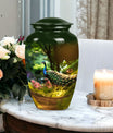 Classic 3 Inch Peacock Memorial Urn in Aluminium.