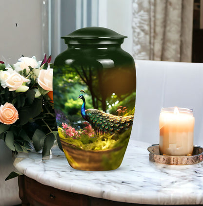 Classic 3 Inch Peacock Memorial Urn in Aluminium.