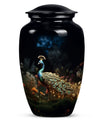 Large Peacock Urn for ashes made from aluminium.