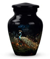 Large Peacock Urn for ashes made from aluminium.