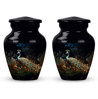 Large Peacock Urn for ashes made from aluminium.