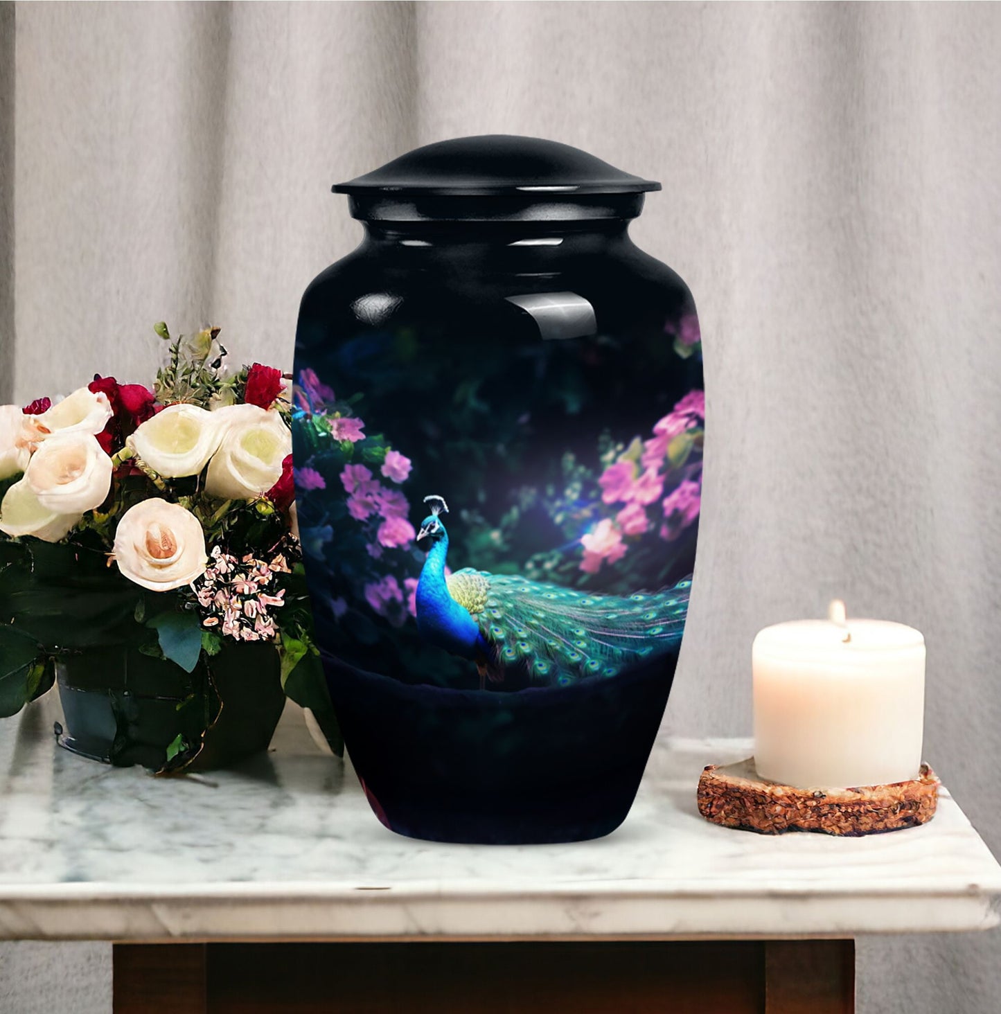 Aluminium Classic Peacock Urn for Cremation Ashes