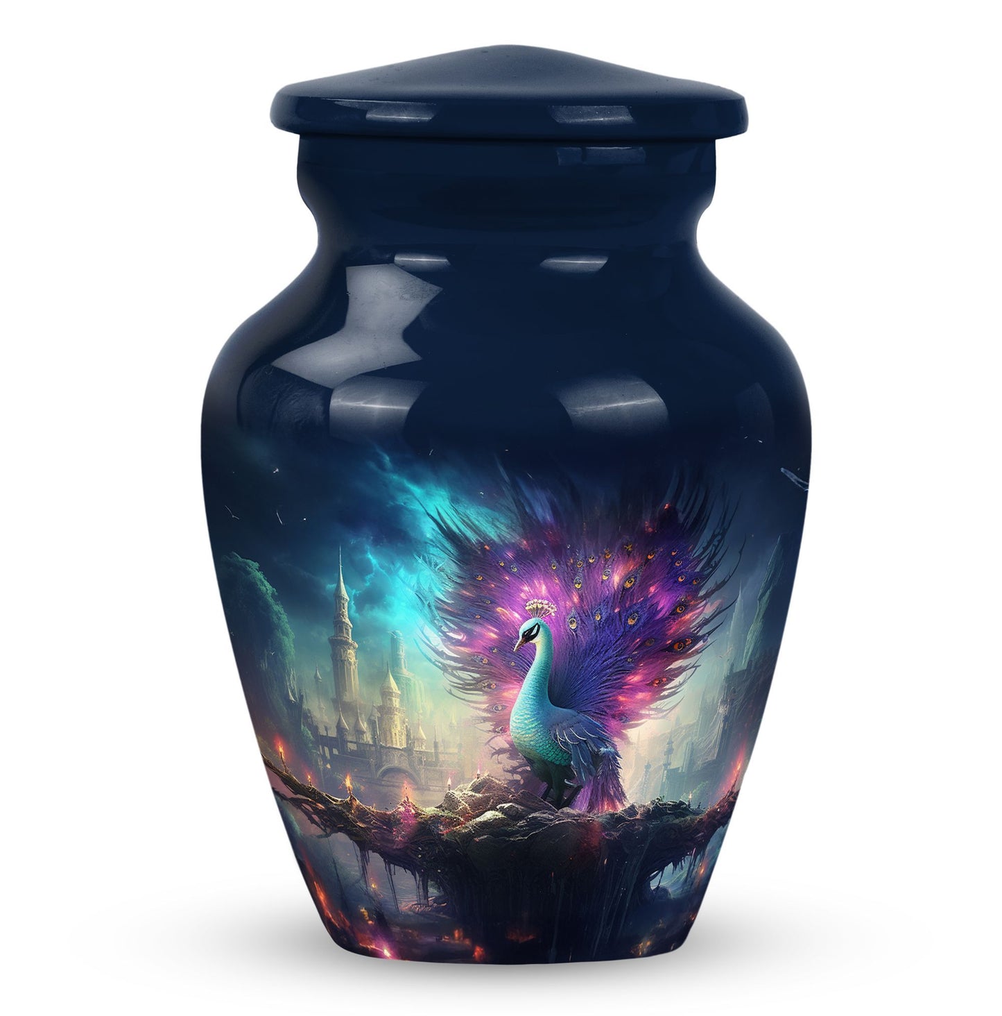 Peacock Memorial cremation urn in classic design for adults