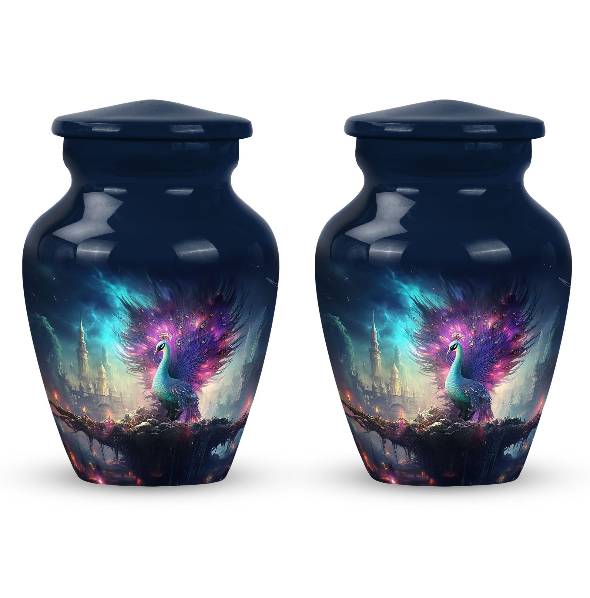 Peacock Memorial cremation urn in classic design for adults