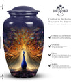Peacock Urn for Human Ashes, Classic Design for Mother.
