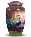 Classic peacock-designed Aluminium urn for adult ashes.