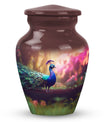 Classic peacock-designed Aluminium urn for adult ashes.