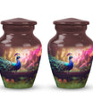 Classic peacock-designed Aluminium urn for adult ashes.