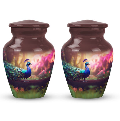Classic peacock-designed Aluminium urn for adult ashes.