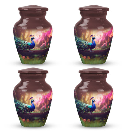 Classic peacock-designed Aluminium urn for adult ashes.