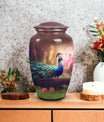 Classic peacock-designed Aluminium urn for adult ashes.