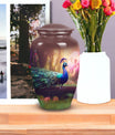 Classic peacock-designed Aluminium urn for adult ashes.