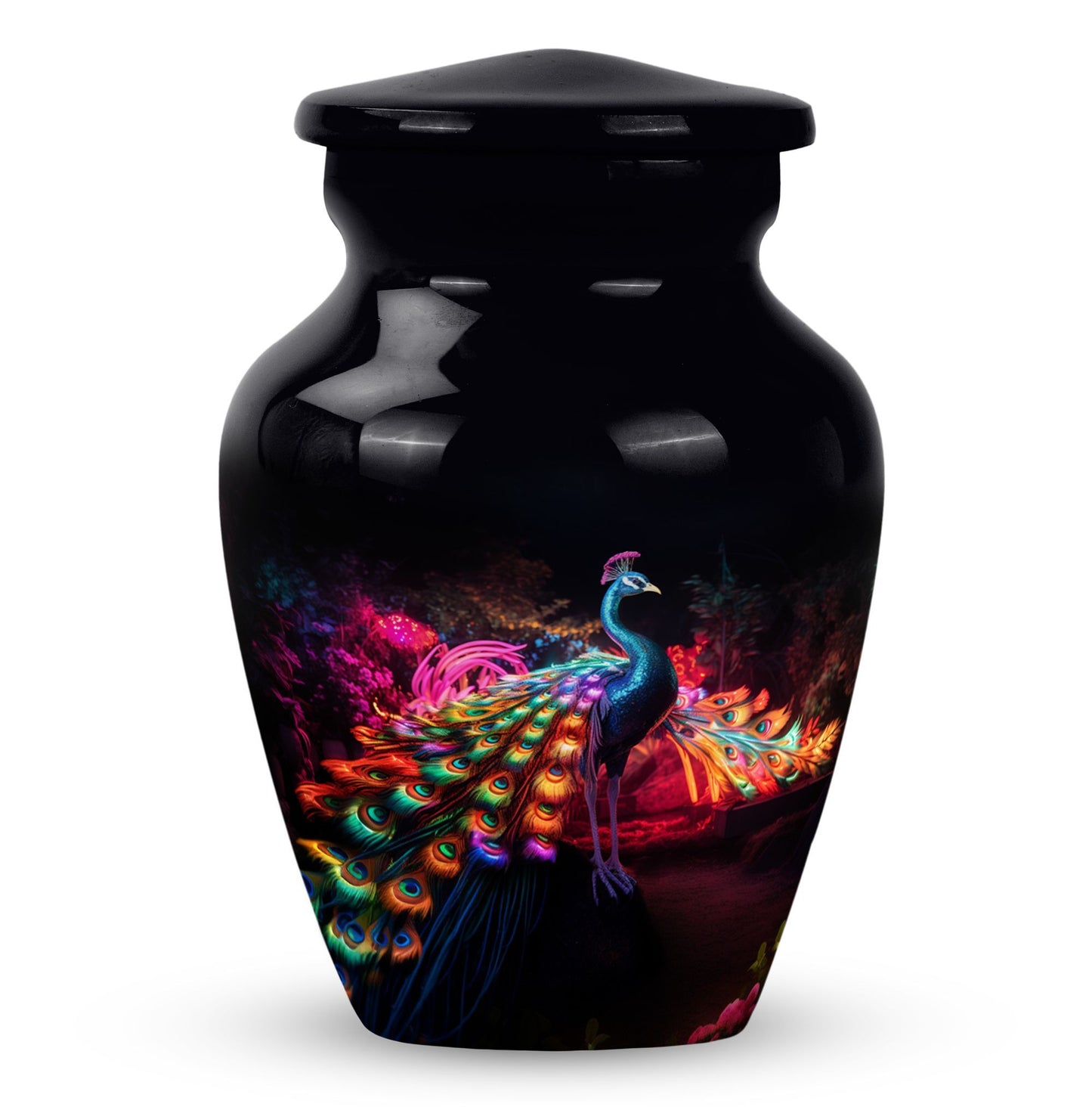 Classic Peacock Cremation Urn in Aluminium.
