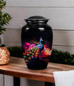 Classic Peacock Cremation Urn in Aluminium.