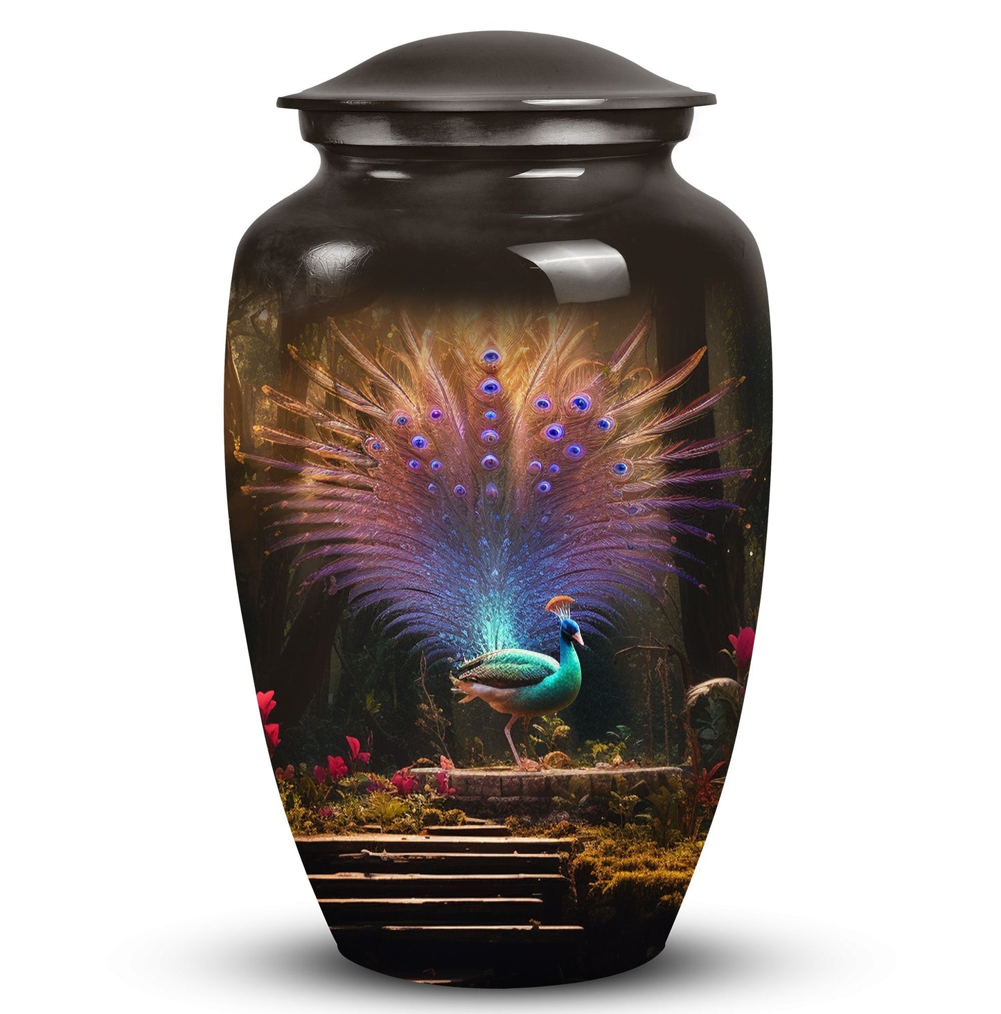 Peacock Urn for ashes classic design, personalization.
