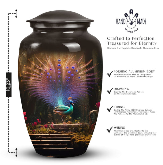 Peacock Urn for ashes classic design, personalization.