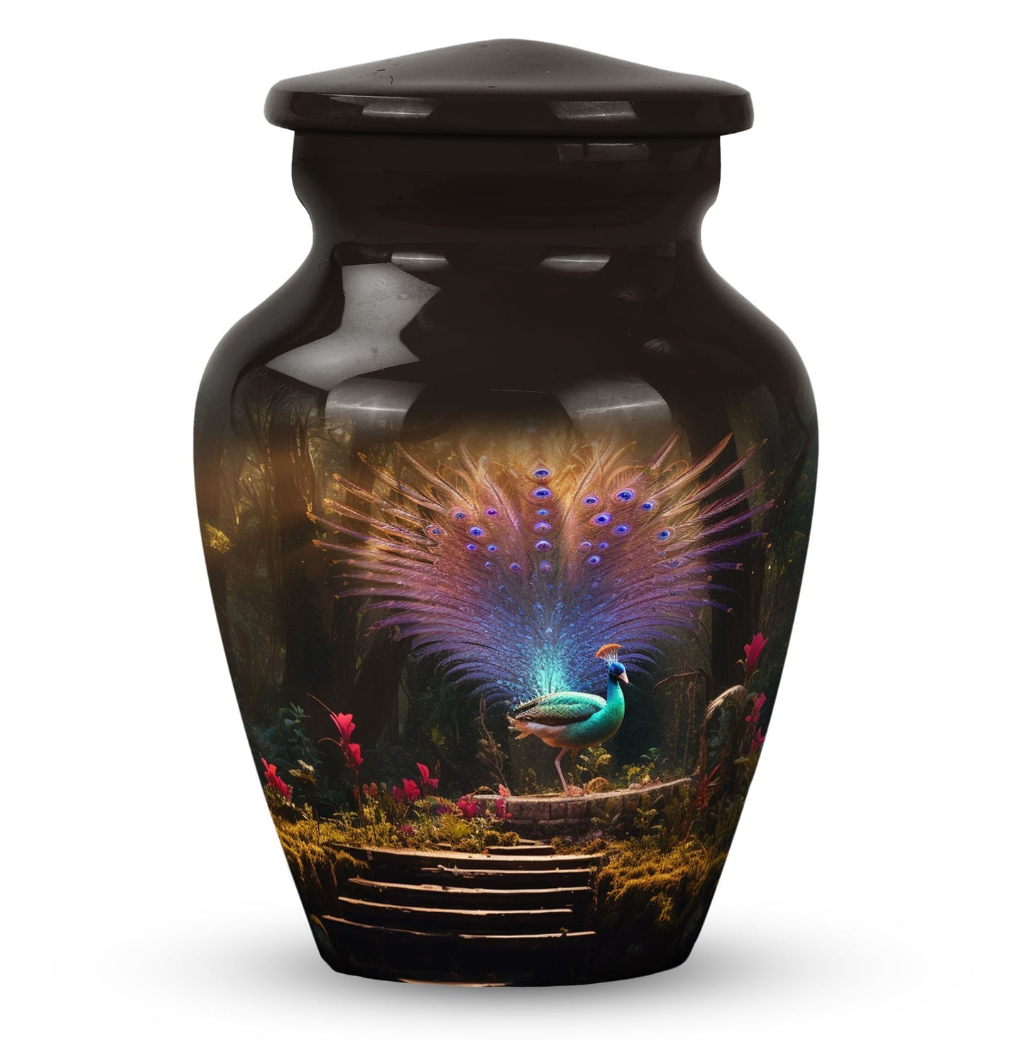 Peacock Urn for ashes classic design, personalization.