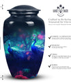 Classic-design peacock urn for ashes.