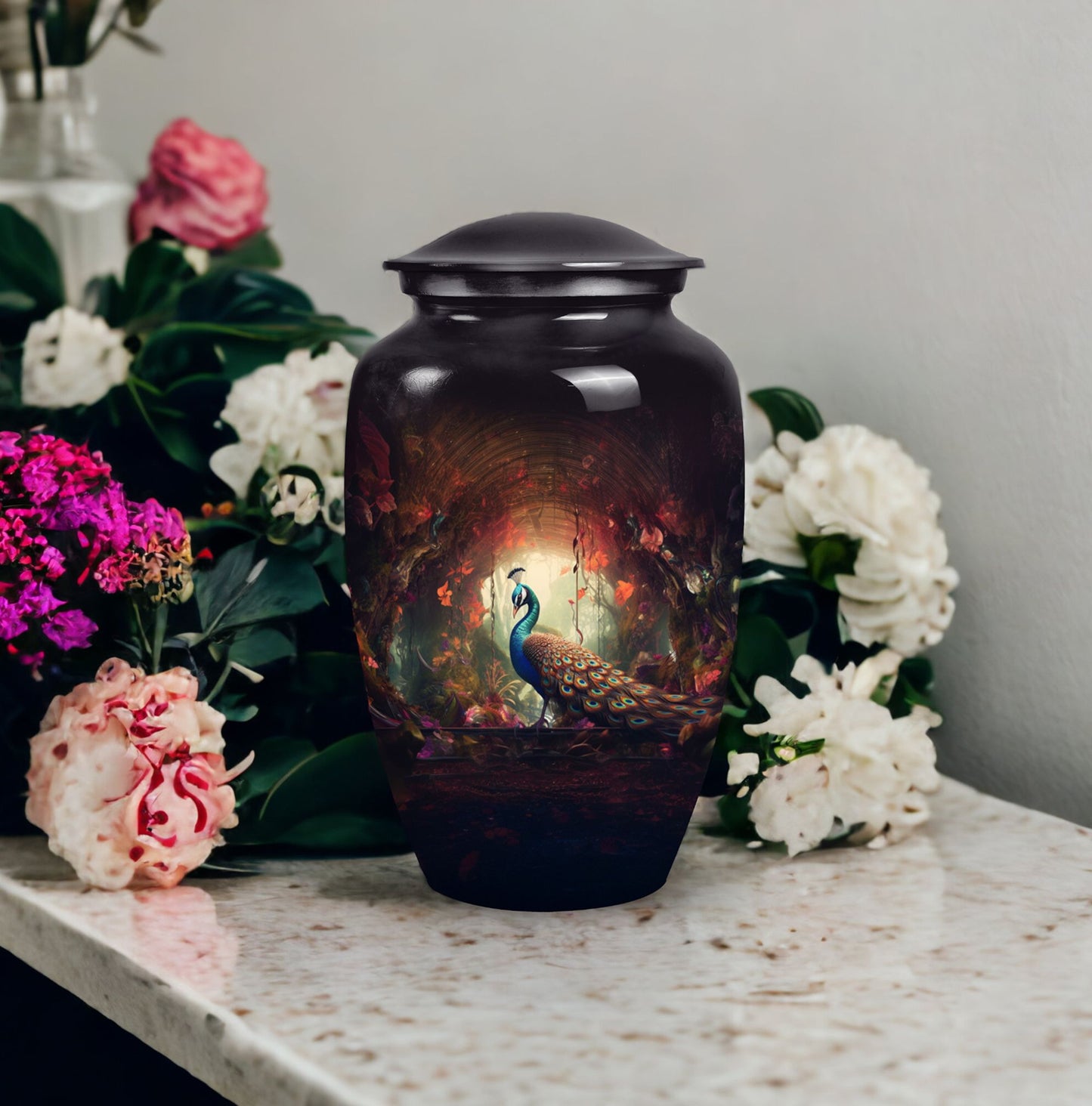 Classic 3-inch Peacock Memorial Urn made of Aluminium