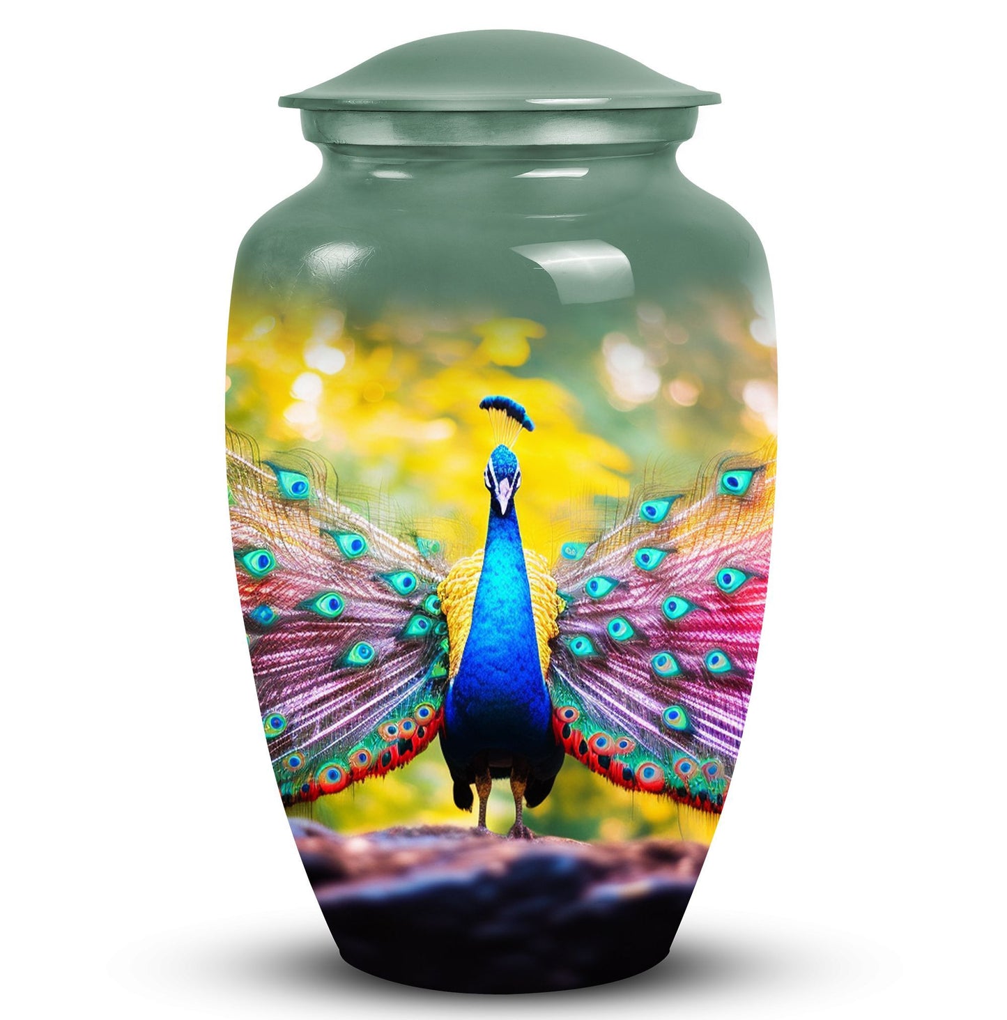 Classic Peacock Urn for Human Ashes, customizable.