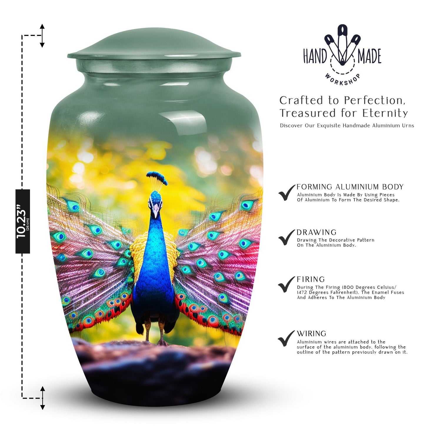 Classic Peacock Urn for Human Ashes, customizable.