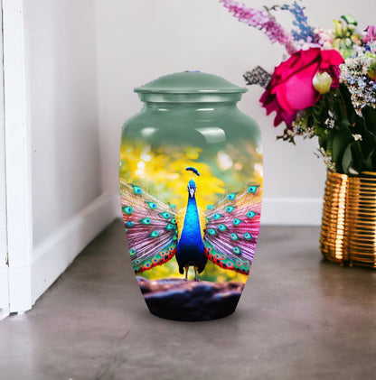 Classic Peacock Urn for Human Ashes, customizable.