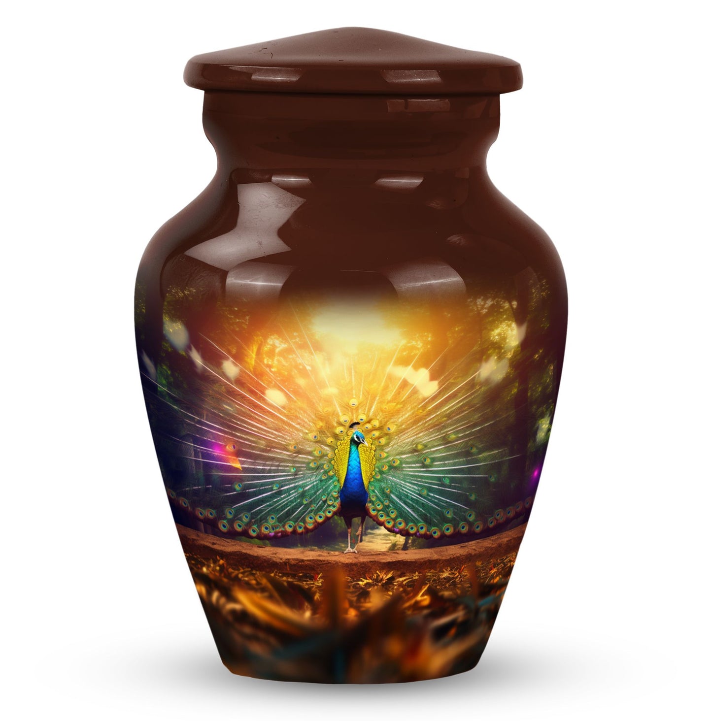 Large classic urn for ashes, peacock urn for cremation.