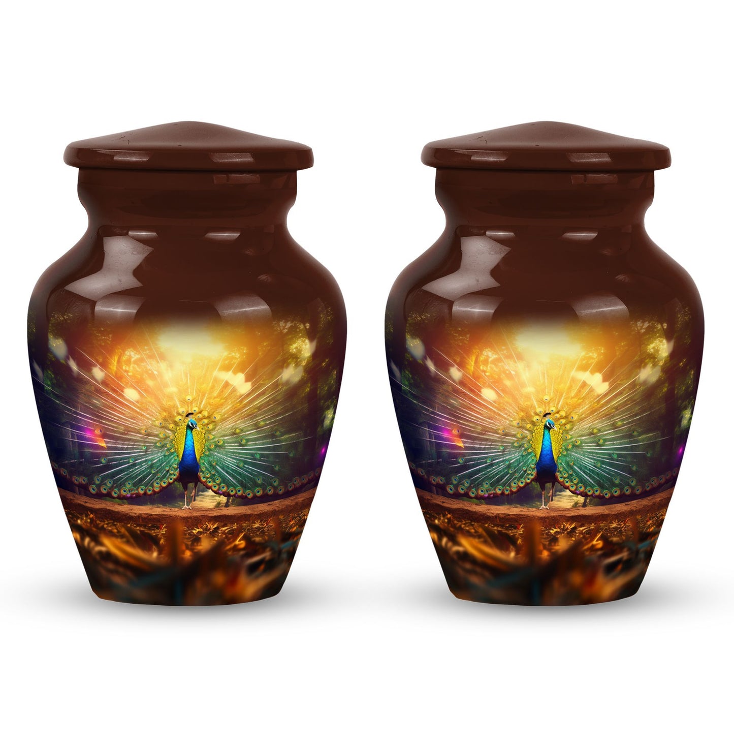 Large classic urn for ashes, peacock urn for cremation.