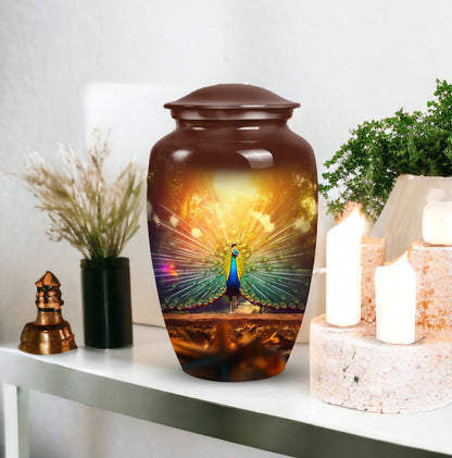 Large classic urn for ashes, peacock urn for cremation.
