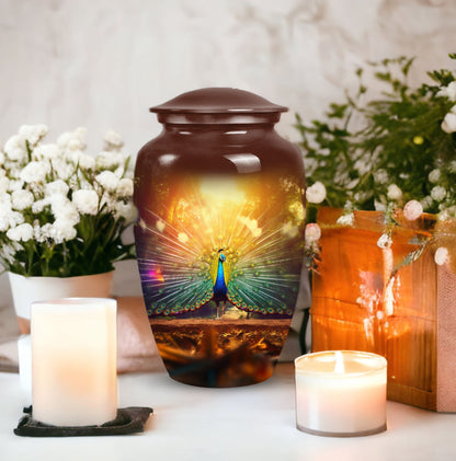 Large classic urn for ashes, peacock urn for cremation.