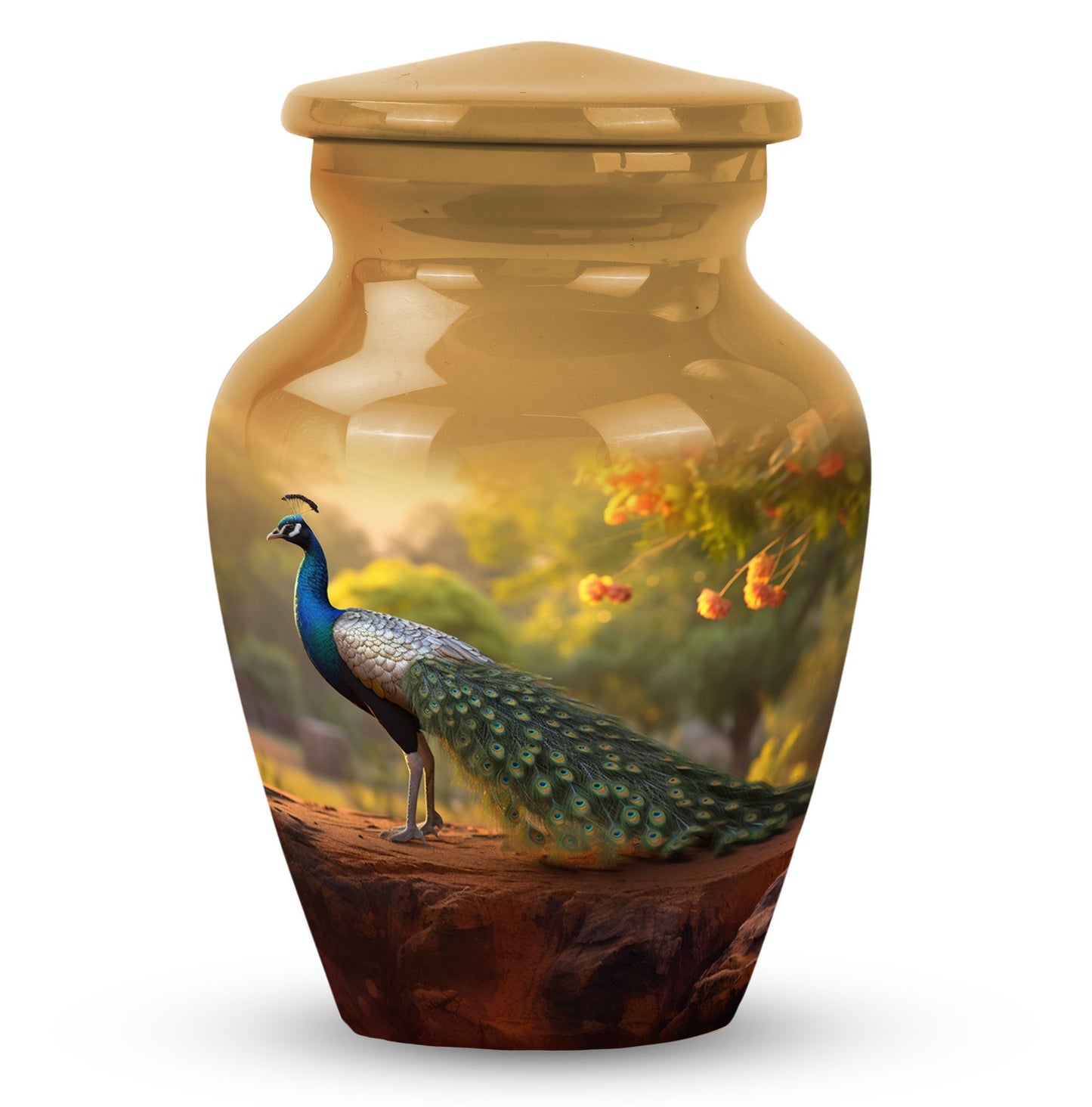 Classic Peacock Urn, a memorial gift for cremated ashes.