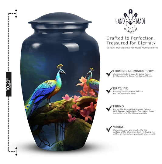 3-inch Peacock Cremation Urn, Classic design.