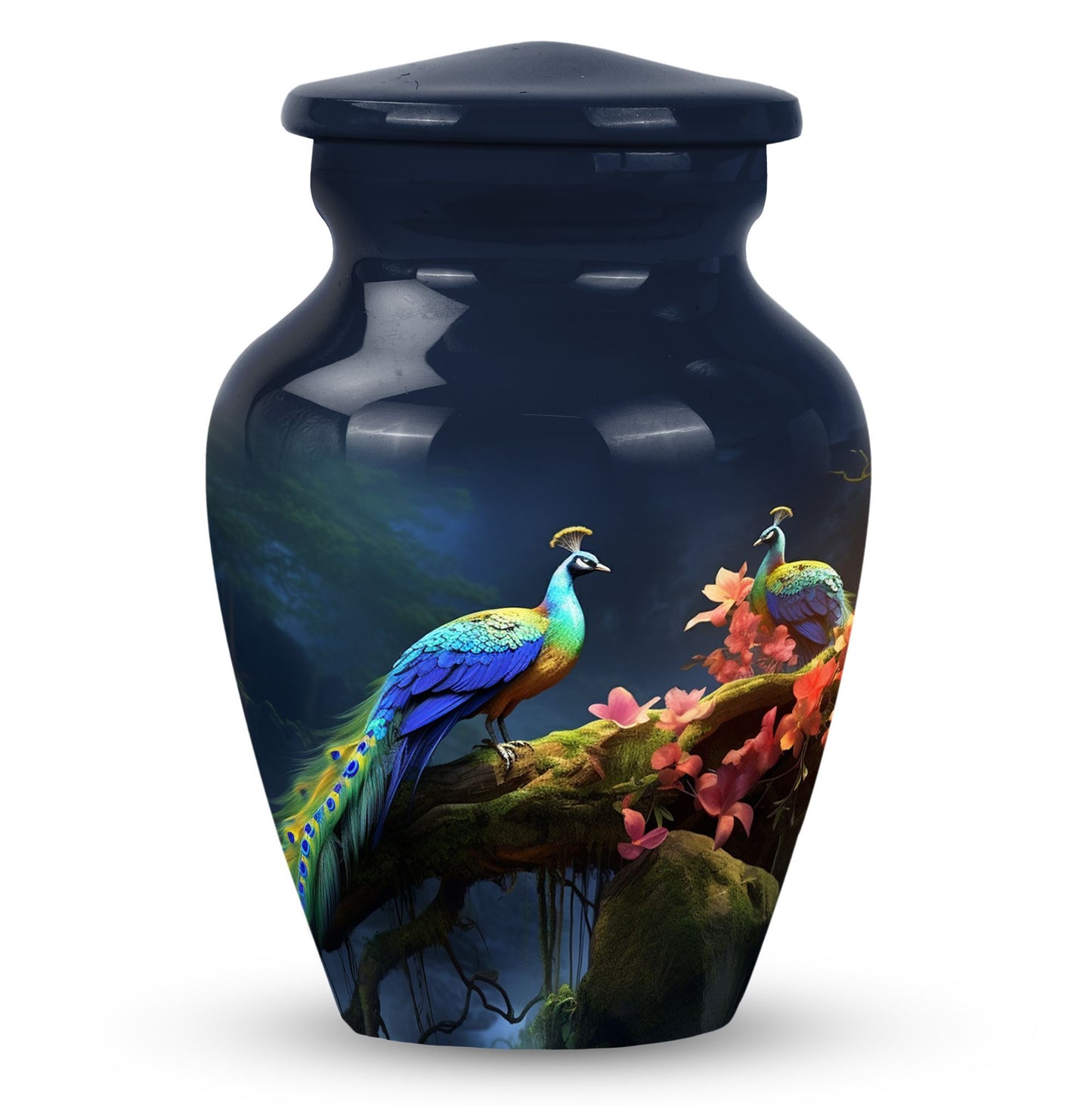 3-inch Peacock Cremation Urn, Classic design.