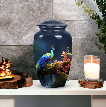 3-inch Peacock Cremation Urn, Classic design.