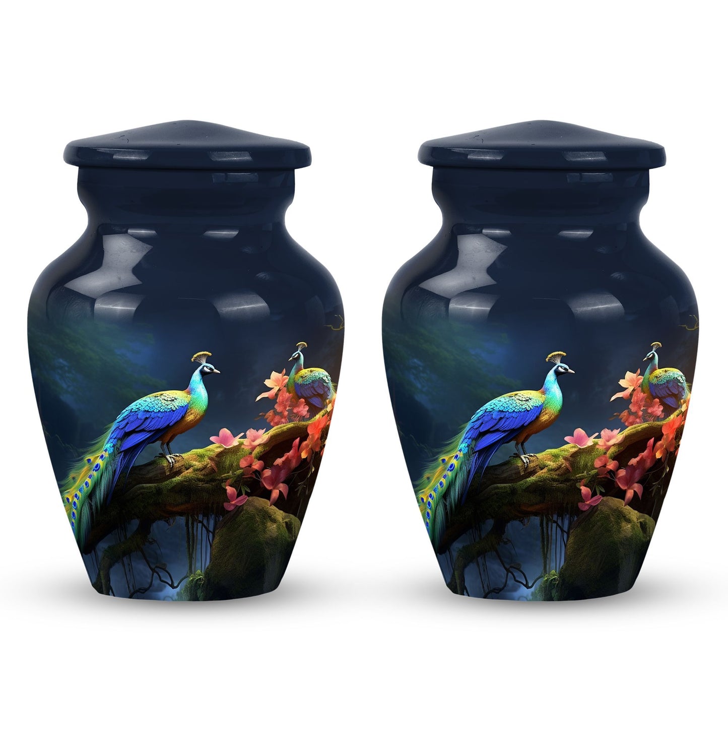 3-inch Peacock Cremation Urn, Classic design.