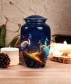 Peacock Memorial Urn, classic metal cremation urn for ashes