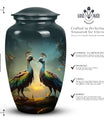 Classic large 3-inch peacock urn for human ashes.