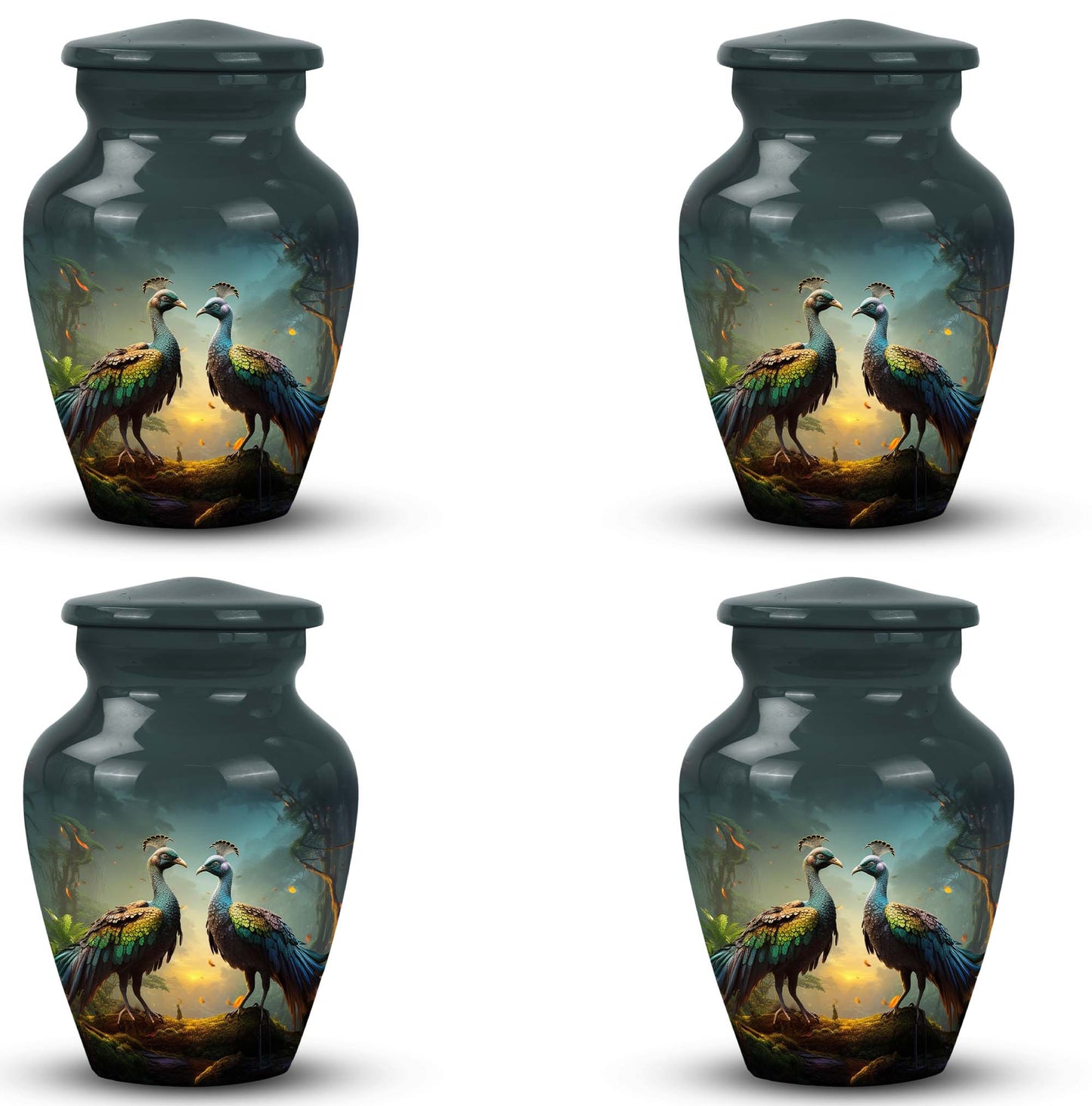 Classic large 3-inch peacock urn for human ashes.