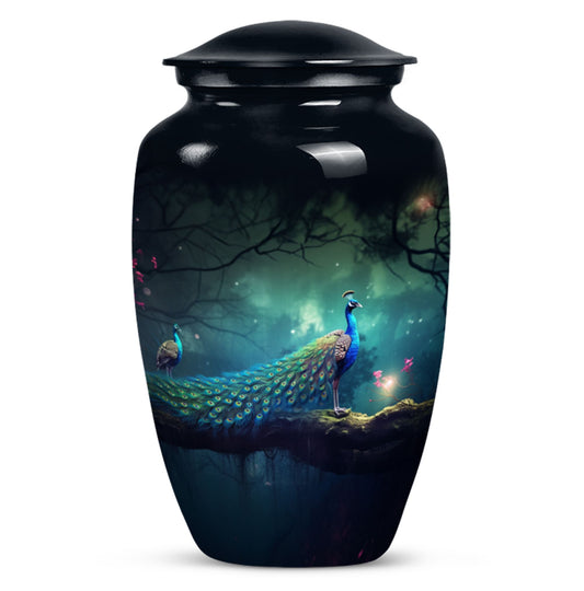 Classic peacock urn for cremation with personalized engraving