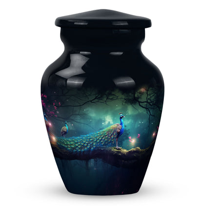 Classic peacock urn for cremation with personalized engraving