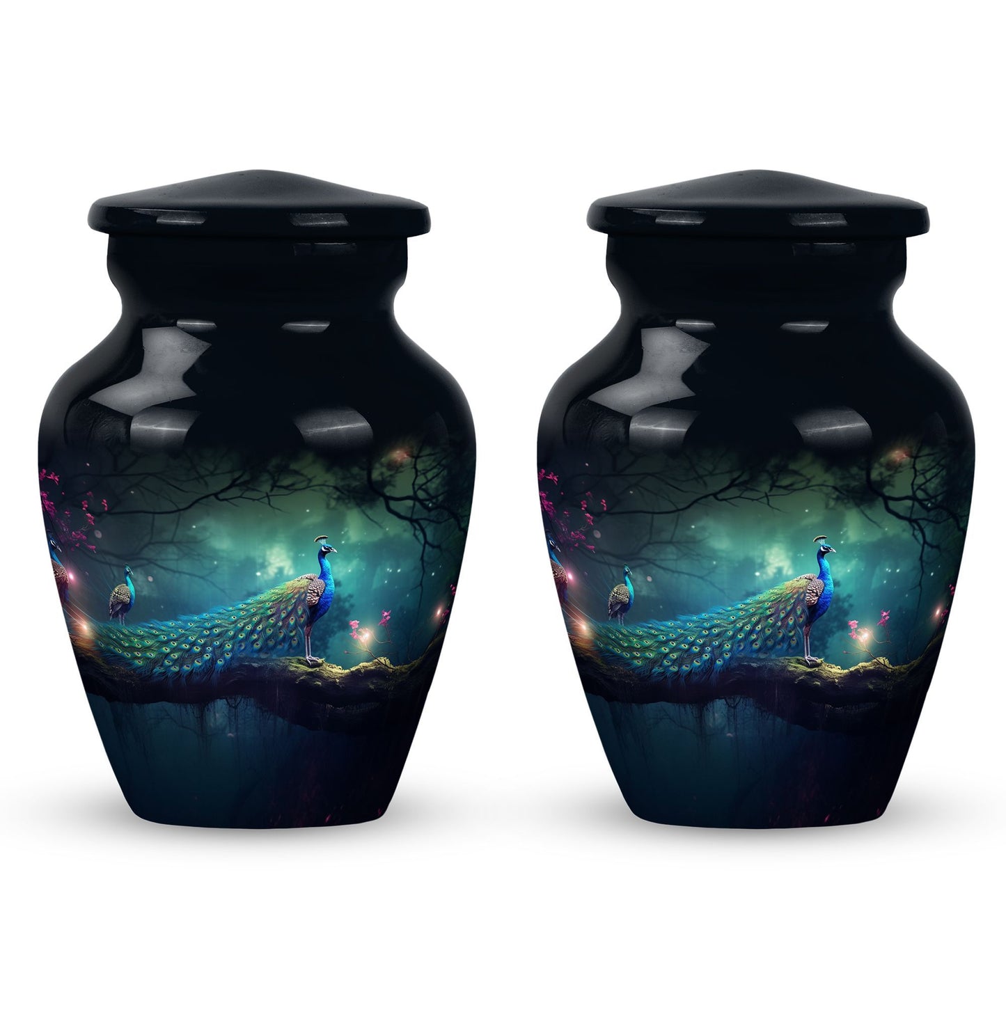 Classic peacock urn for cremation with personalized engraving