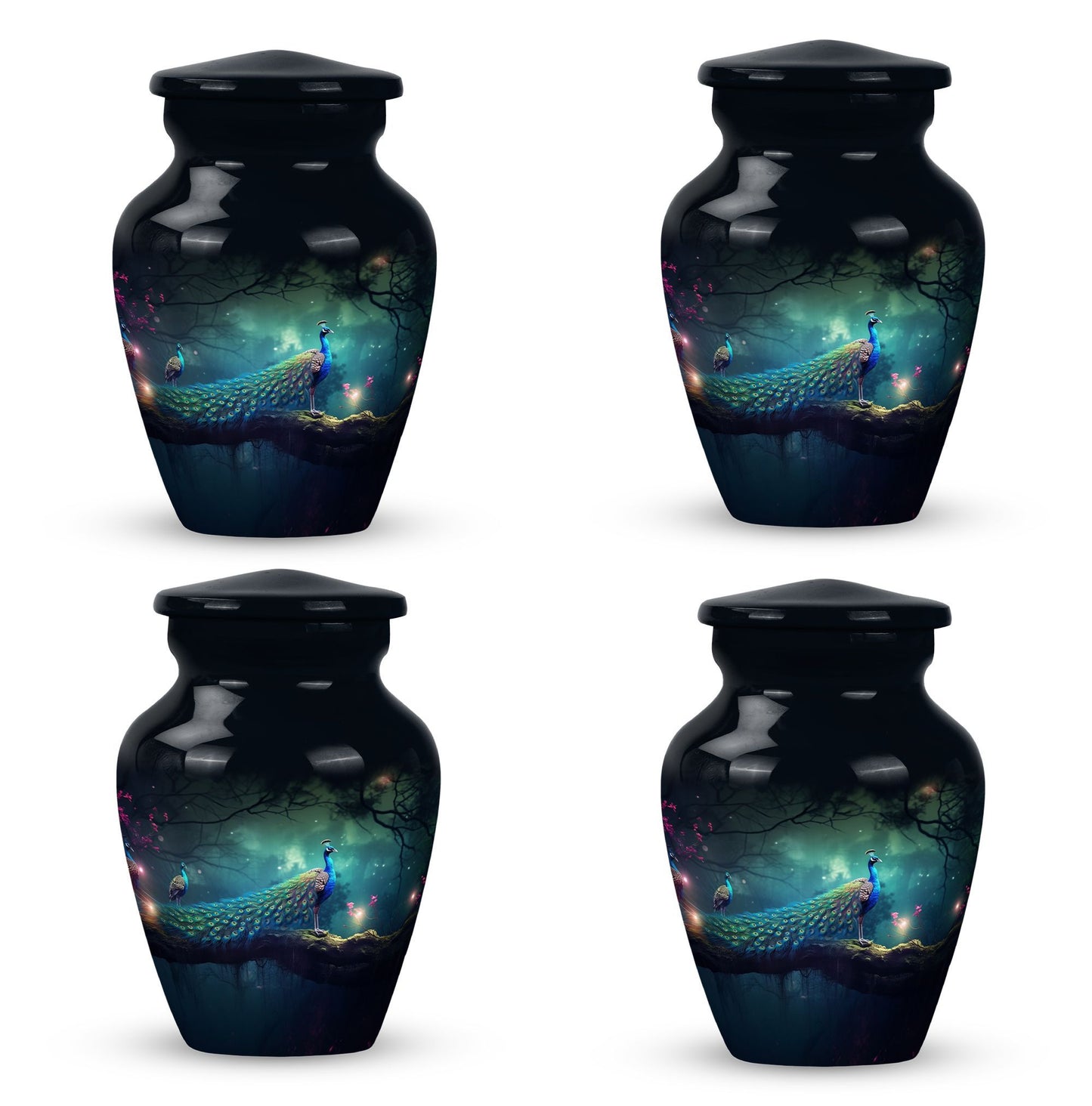 Classic peacock urn for cremation with personalized engraving