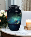 Classic peacock urn for cremation with personalized engraving