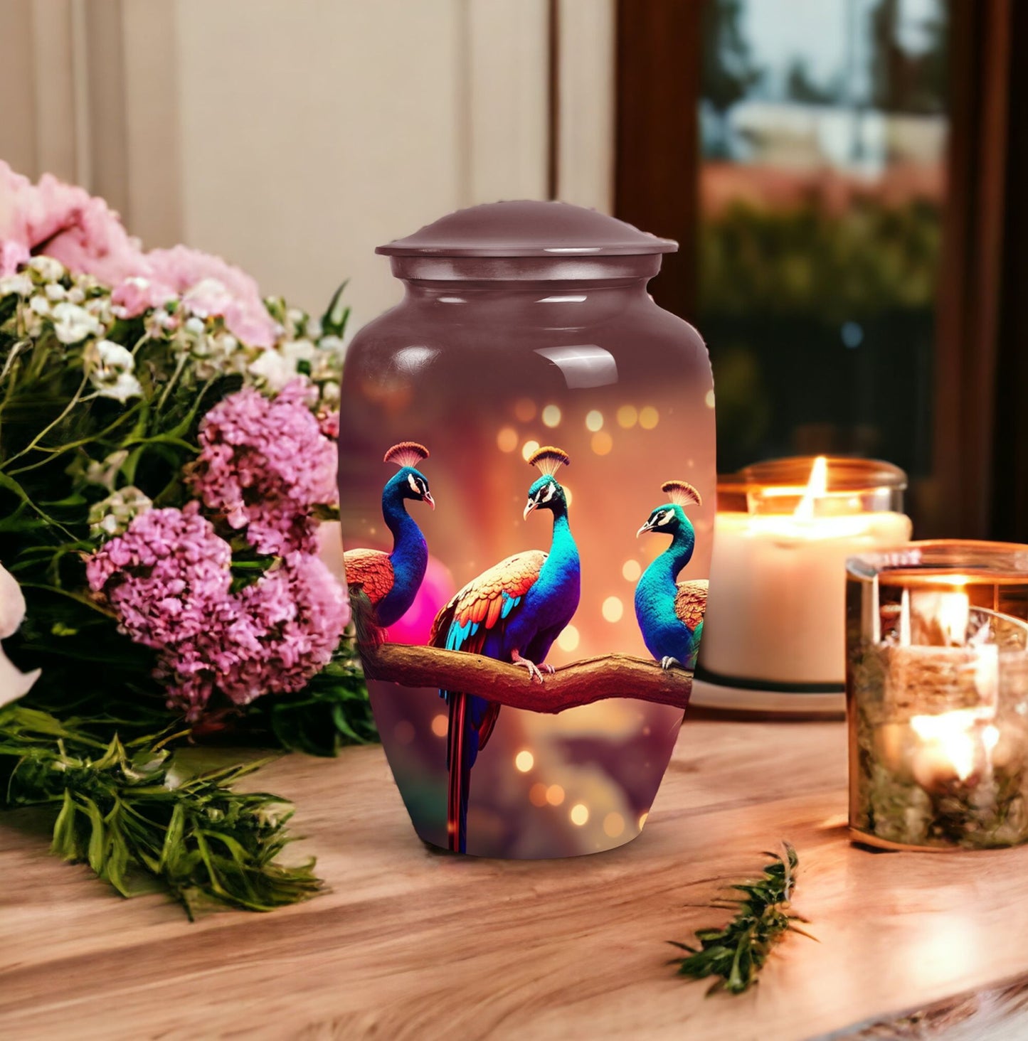 Peacock Cremation Urn in Aluminium